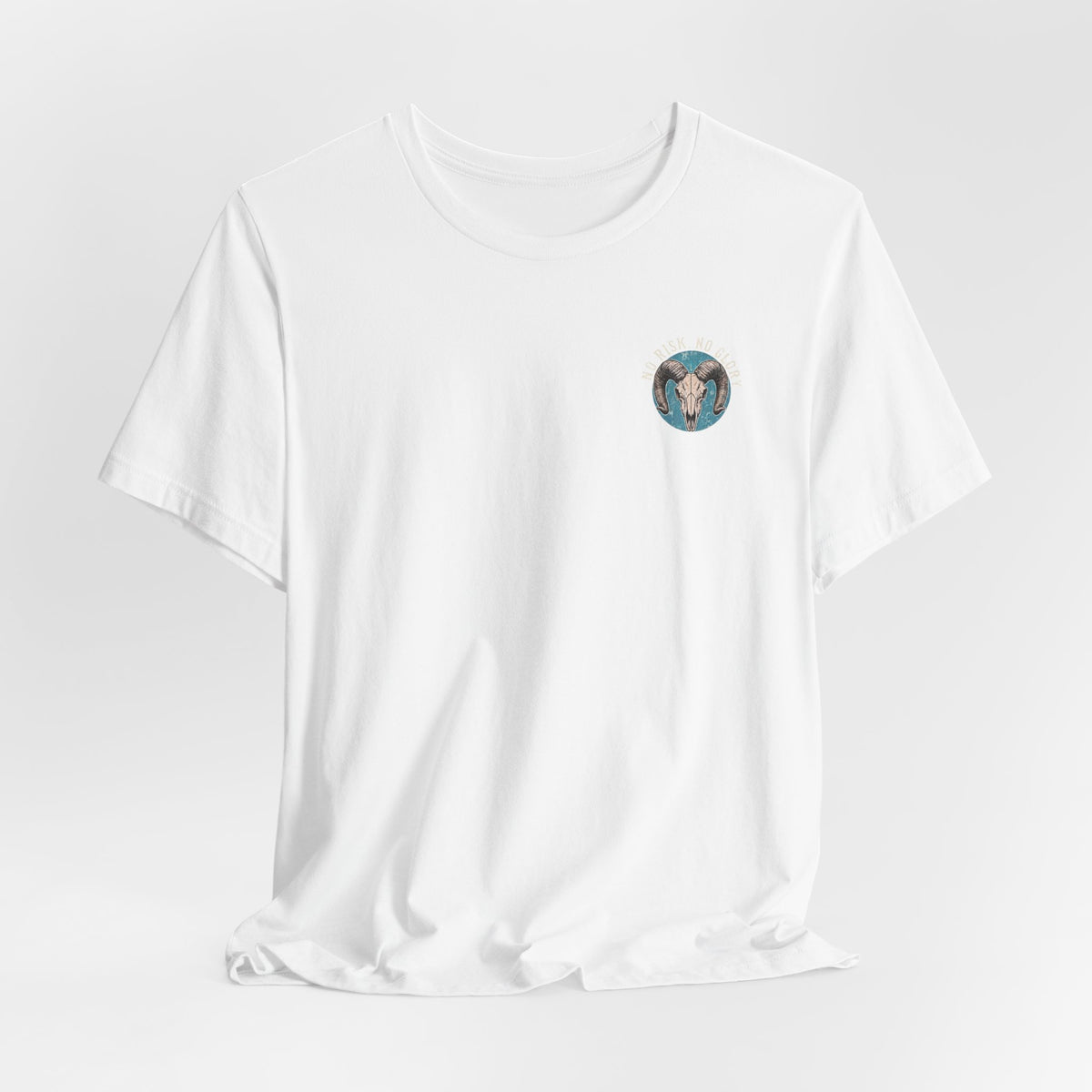 Ram Skull Tee — Vintage Ram Skull Graphic T-Shirt (Back Print: "No Risk No Glory")