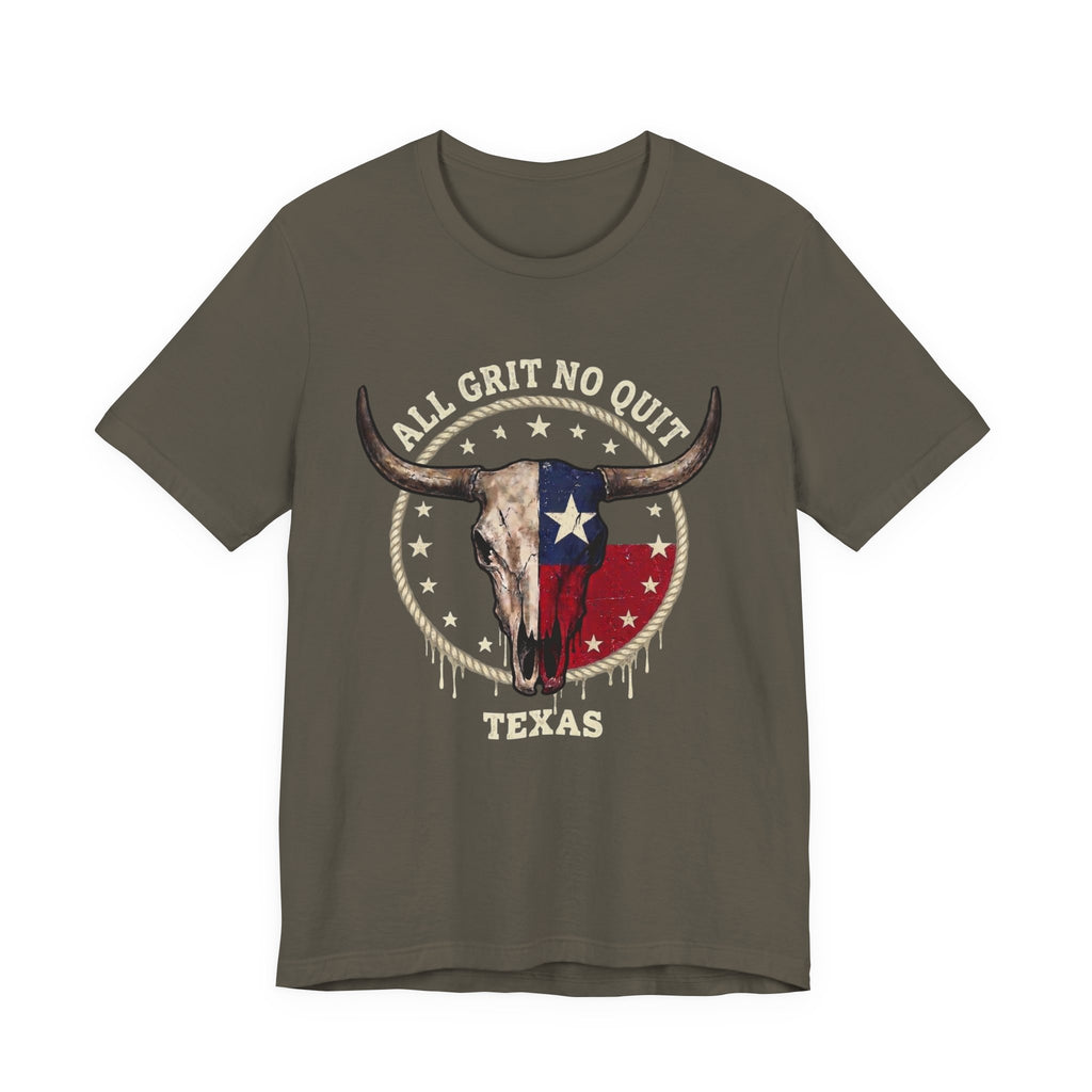 Texas Longhorn Skull Tee - "All Grit No Quit" Vintage Flag Graphic T-Shirt