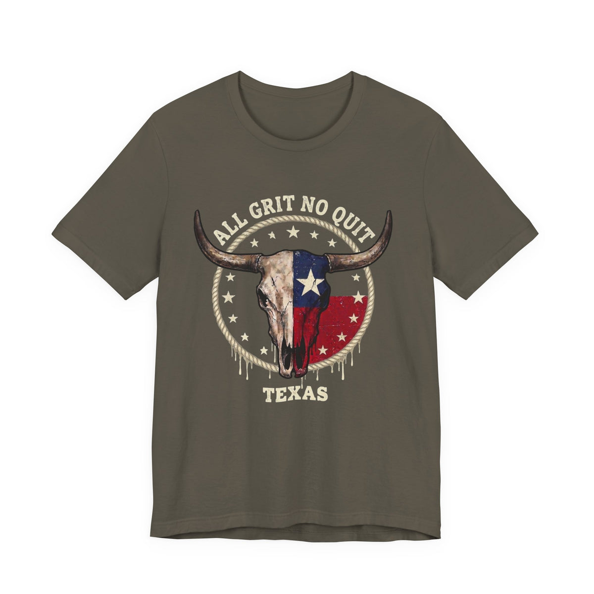 Texas Longhorn Skull Tee - "All Grit No Quit" Vintage Flag Graphic T-Shirt