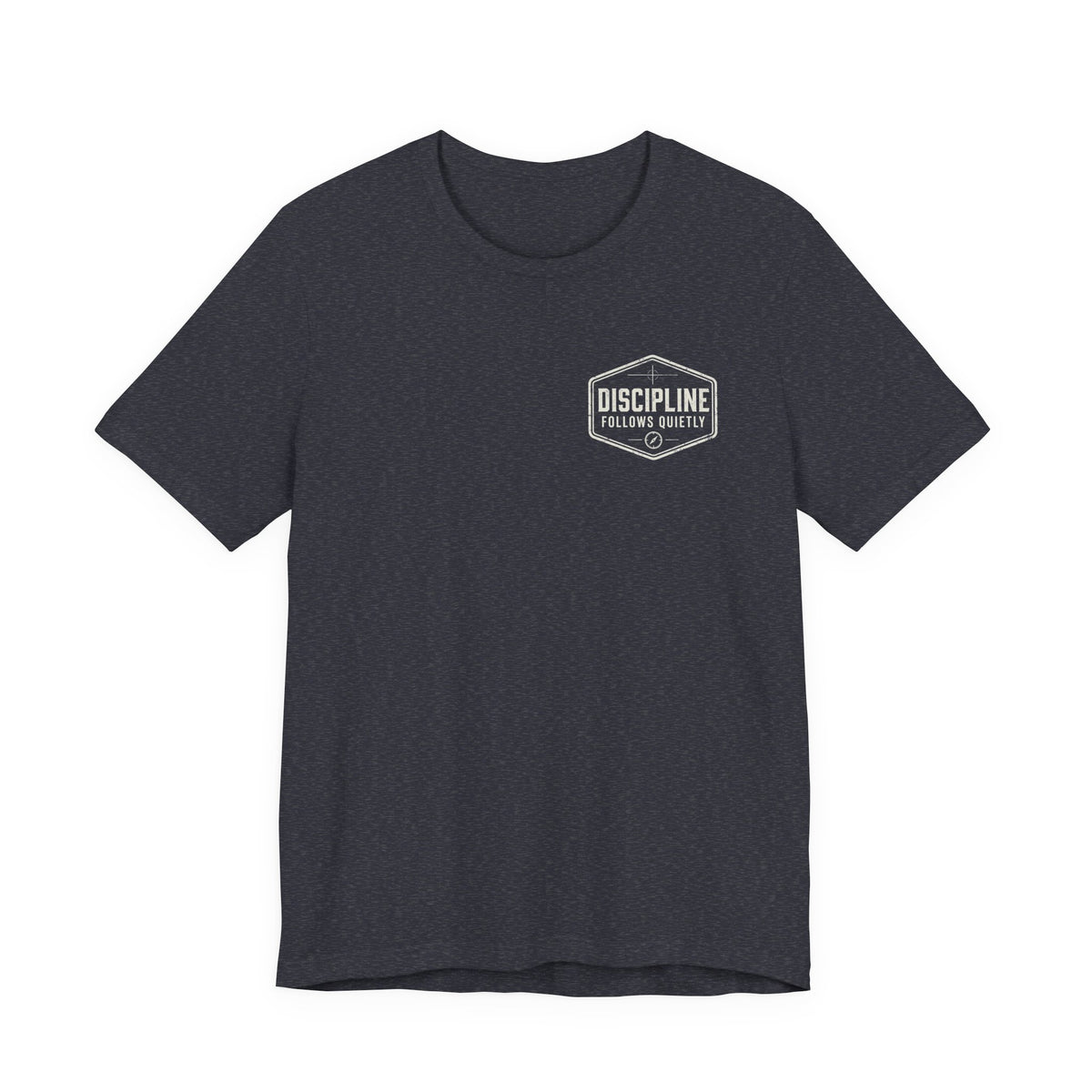 "Discipline Follows Quietly" Motivational Badge Graphic Tee