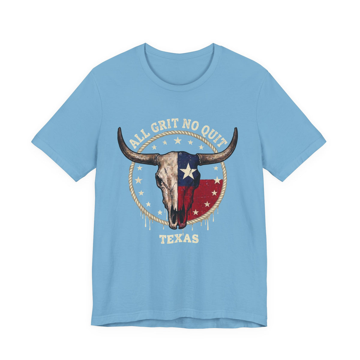 Texas Longhorn Skull Tee - "All Grit No Quit" Vintage Flag Graphic T-Shirt