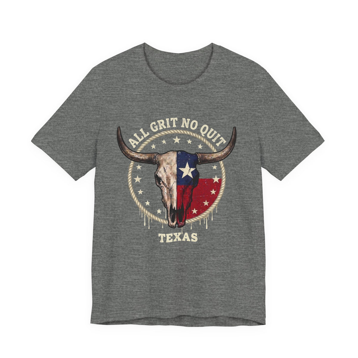 Texas Longhorn Skull Tee - "All Grit No Quit" Vintage Flag Graphic T-Shirt