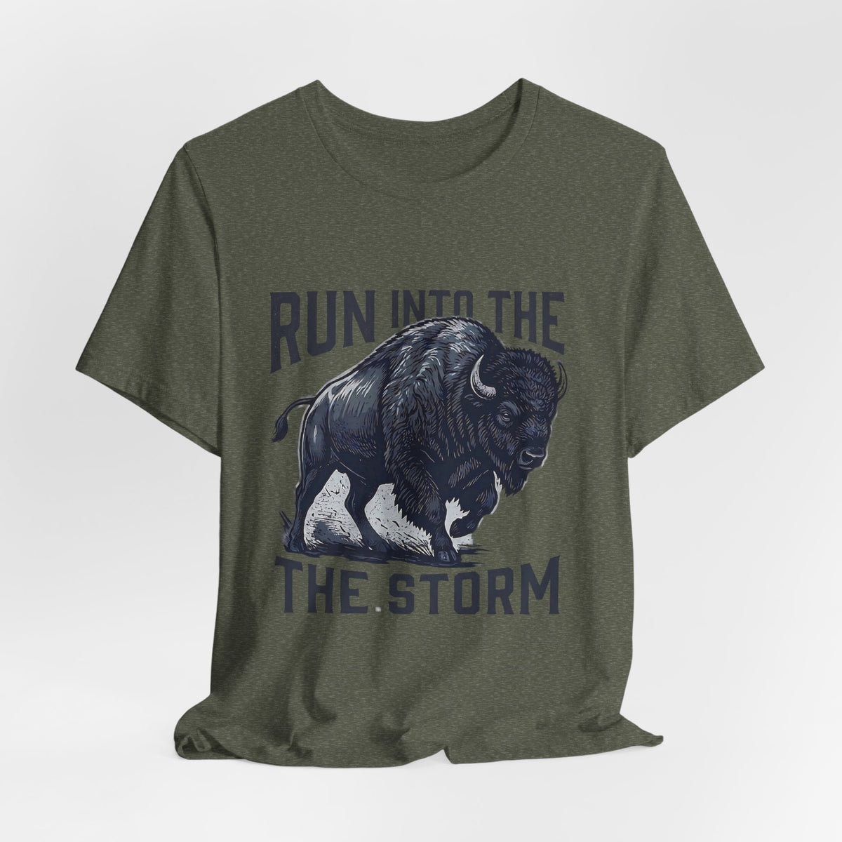 Run Into The Storm Buffalo Tee — Motivational Graphic T‑Shirt