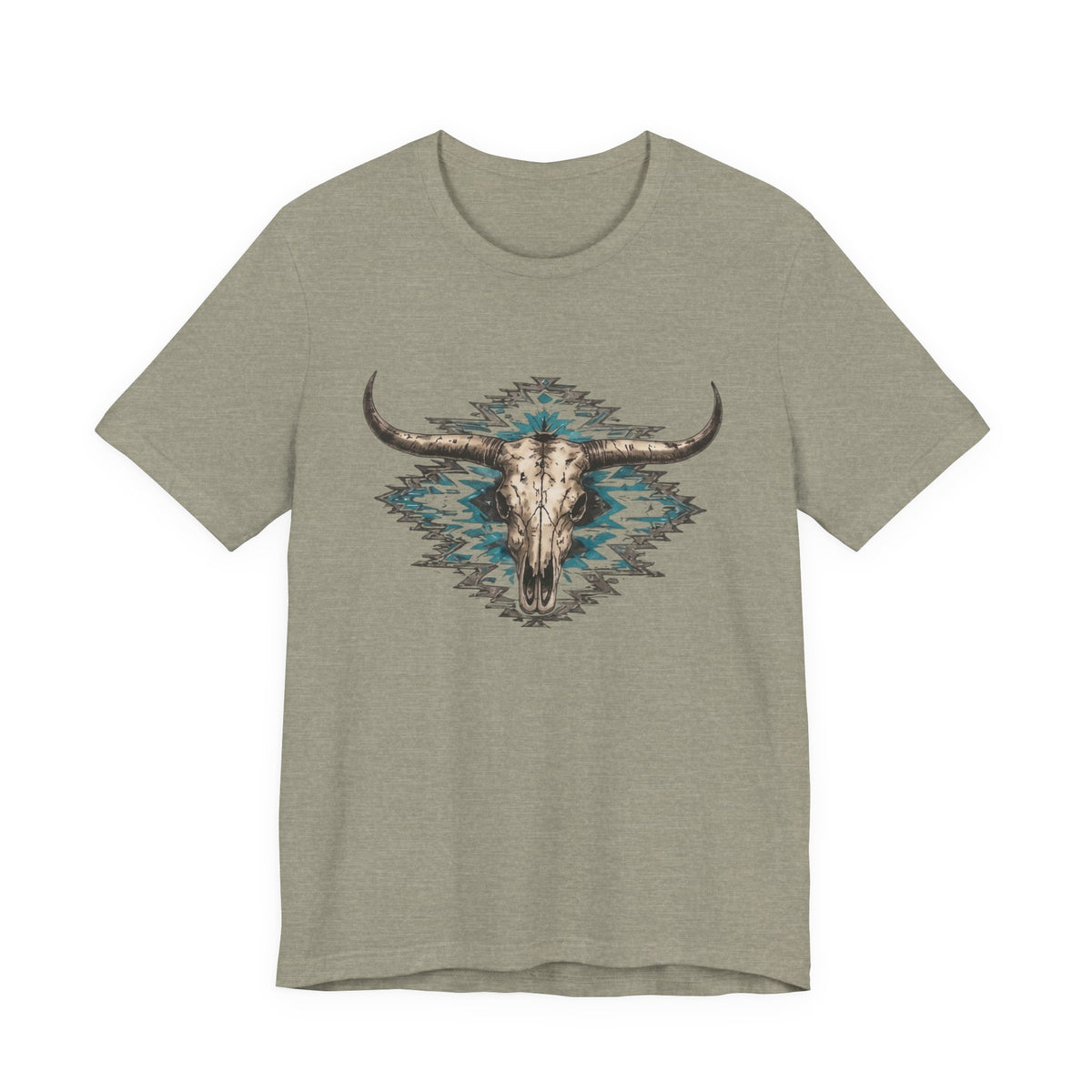 Southwestern Bull Skull Tee — Aztec Pattern Western T-Shirt