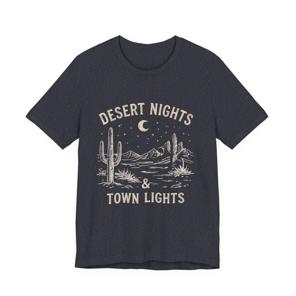 Desert Nights & Town Lights T-Shirt — Cactus Graphic Tee, Western Night Sky Apparel, Boho Desert Shirt, Country Music Top