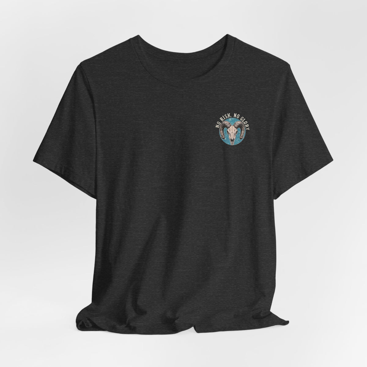Ram Skull Tee — Vintage Ram Skull Graphic T-Shirt (Back Print: "No Risk No Glory")