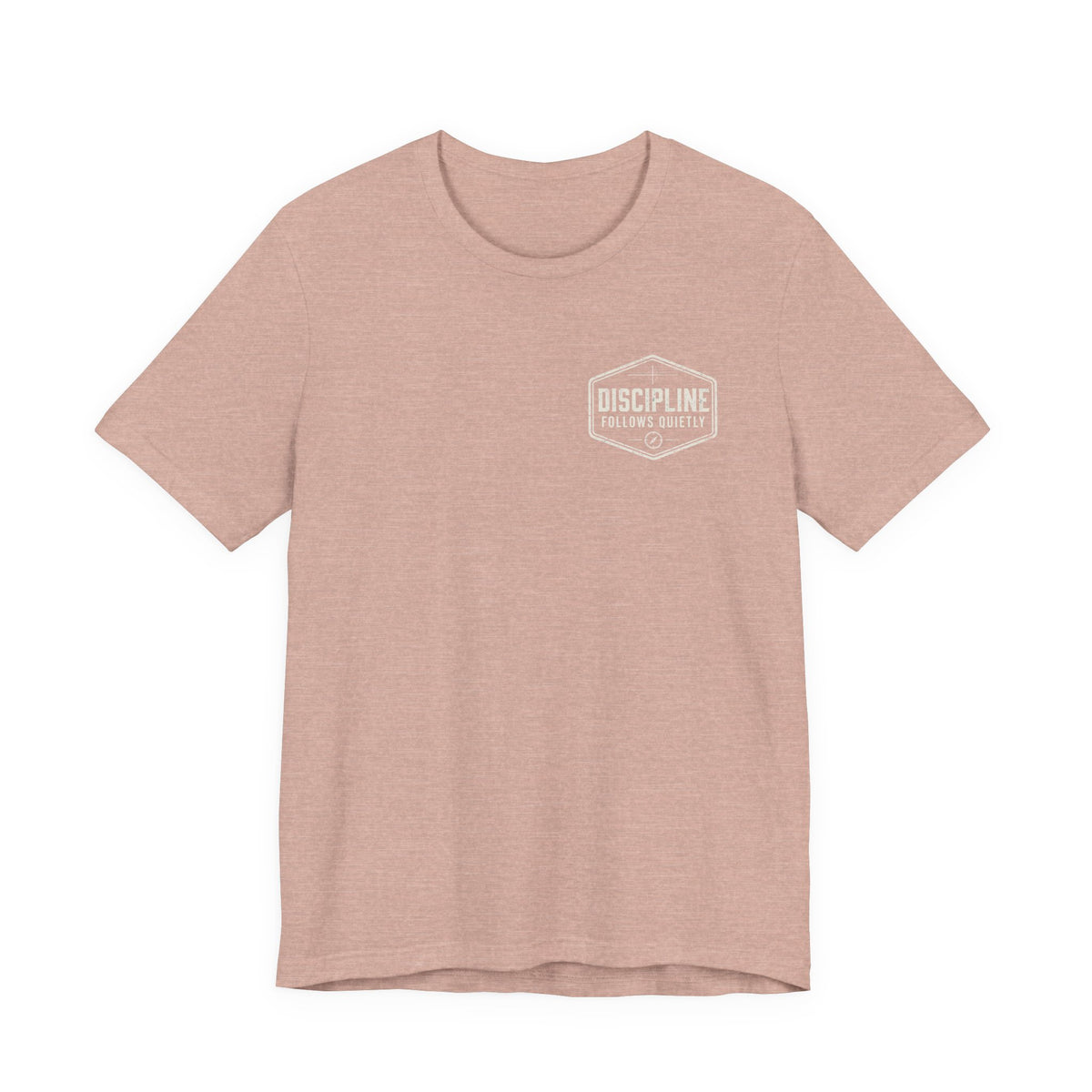 "Discipline Follows Quietly" Motivational Badge Graphic Tee