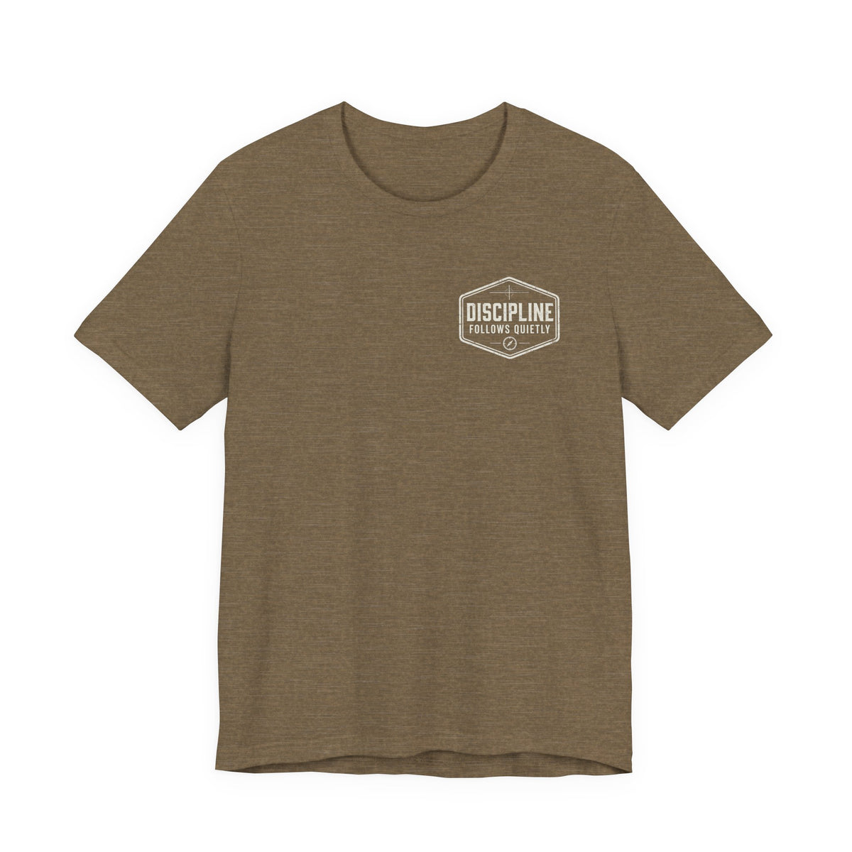 "Discipline Follows Quietly" Motivational Badge Graphic Tee