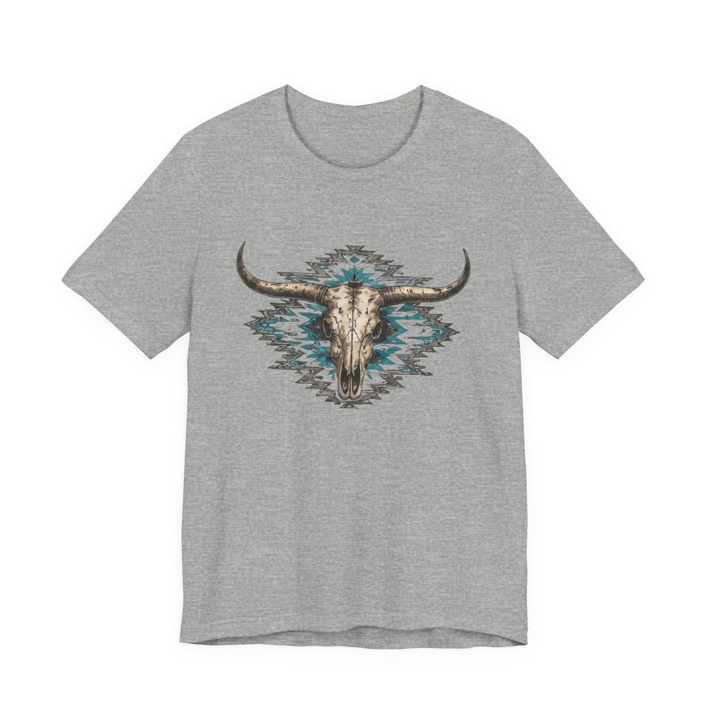 Southwestern Bull Skull Tee — Aztec Pattern Western T-Shirt