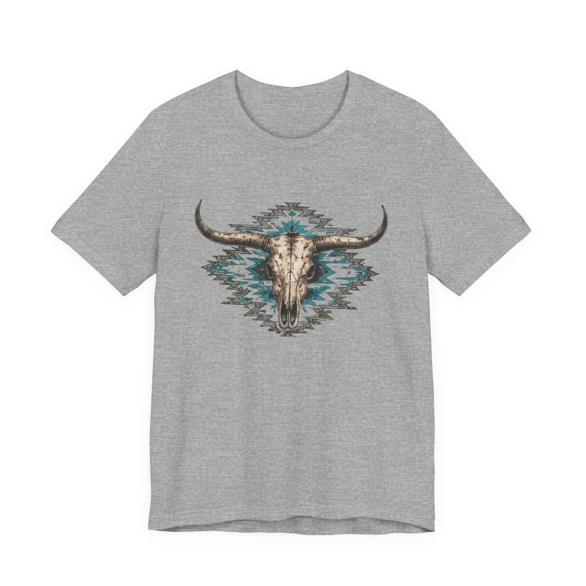 Southwestern Bull Skull Tee — Aztec Pattern Western T-Shirt