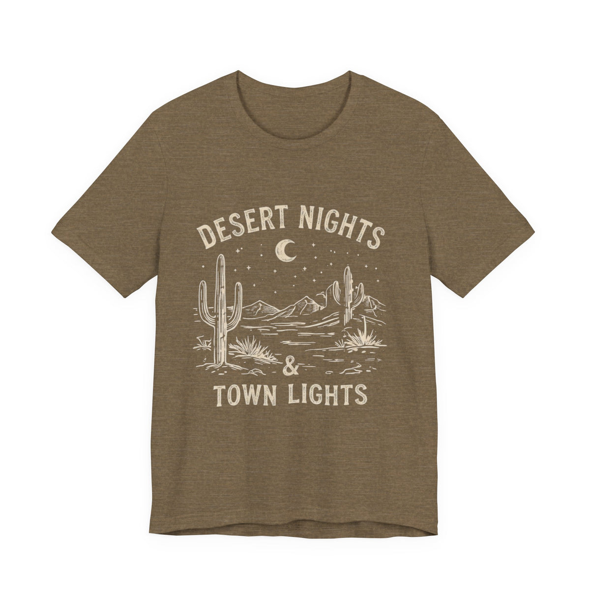 Desert Nights & Town Lights T-Shirt — Cactus Graphic Tee, Western Night Sky Apparel, Boho Desert Shirt, Country Music Top