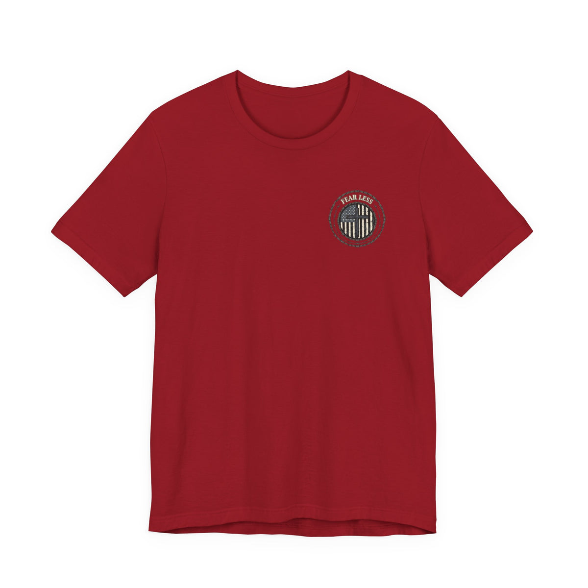 Fearless American Flag T‑Shirt — Distressed Barbed Wire Military Patriotic Tee