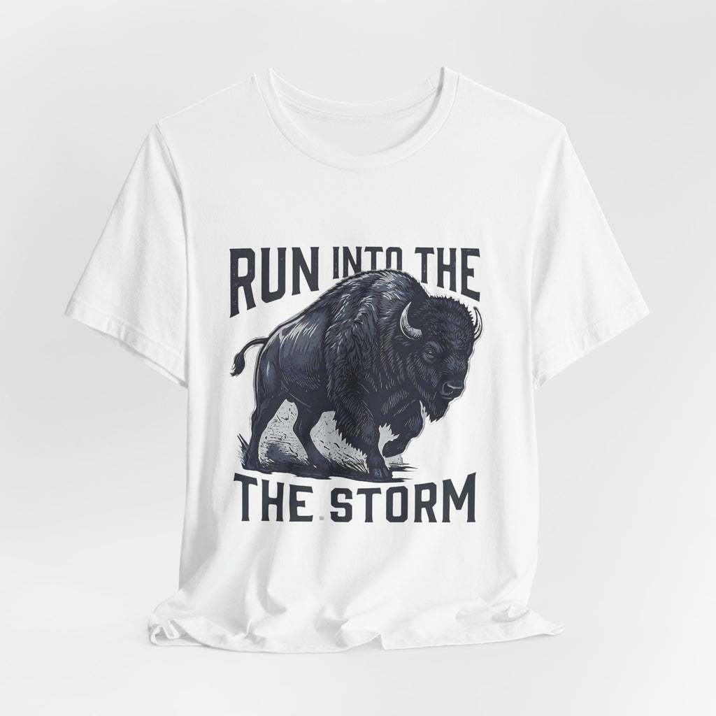 Run Into The Storm Buffalo Tee — Motivational Graphic T‑Shirt