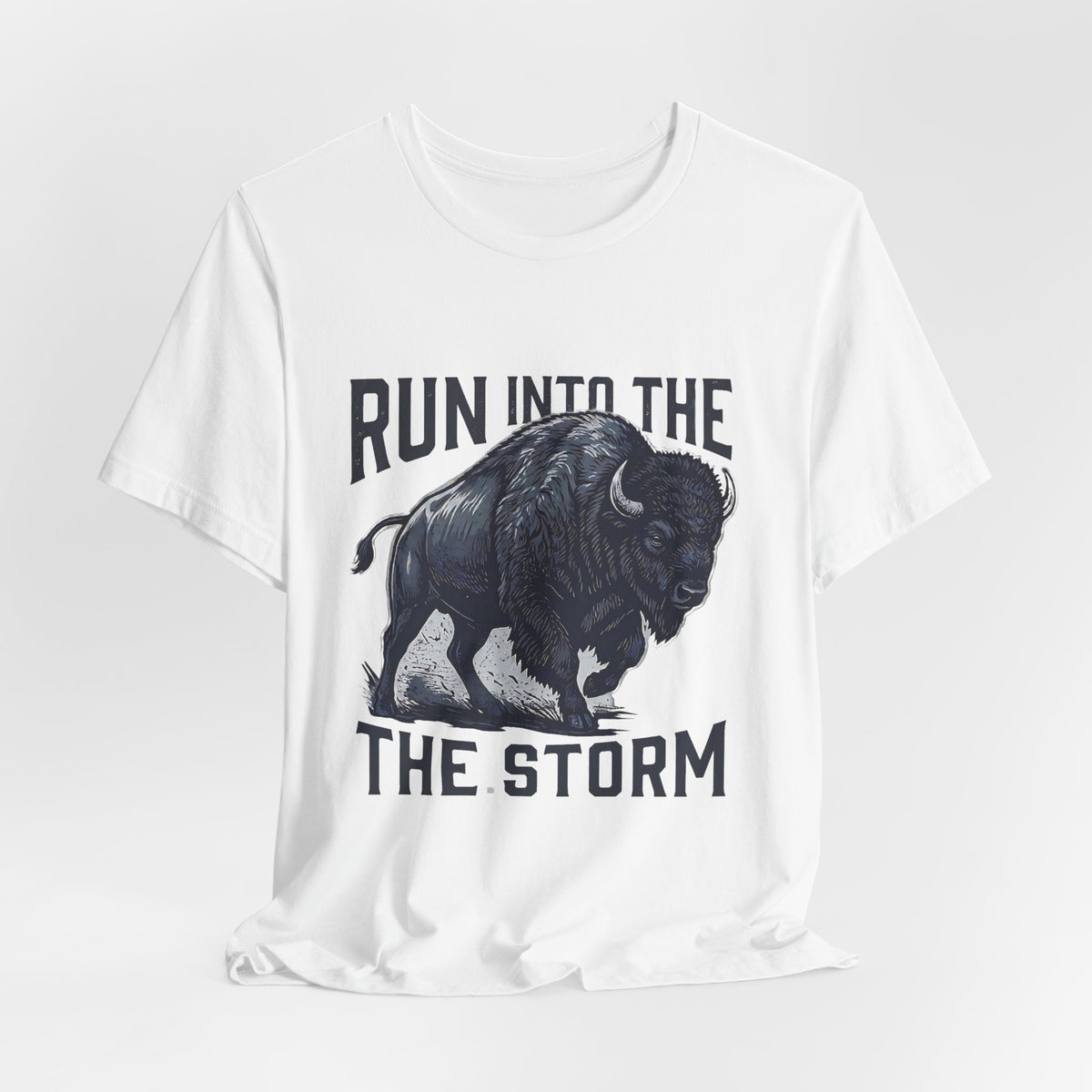 Run Into The Storm Buffalo Tee — Motivational Graphic T‑Shirt