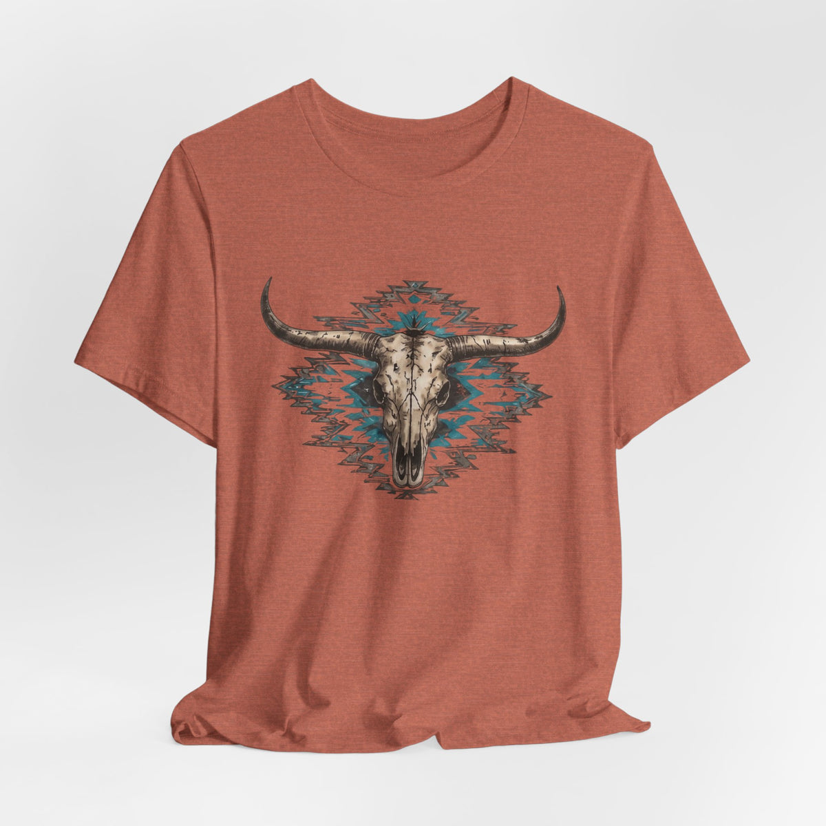 Southwestern Bull Skull Tee — Aztec Pattern Western T-Shirt