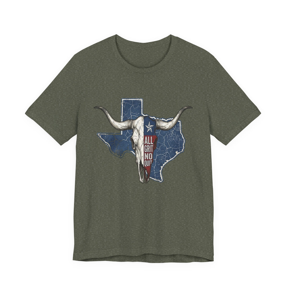 "All Grit No Quit" Texas Longhorn Skull Vintage Flag Tee
