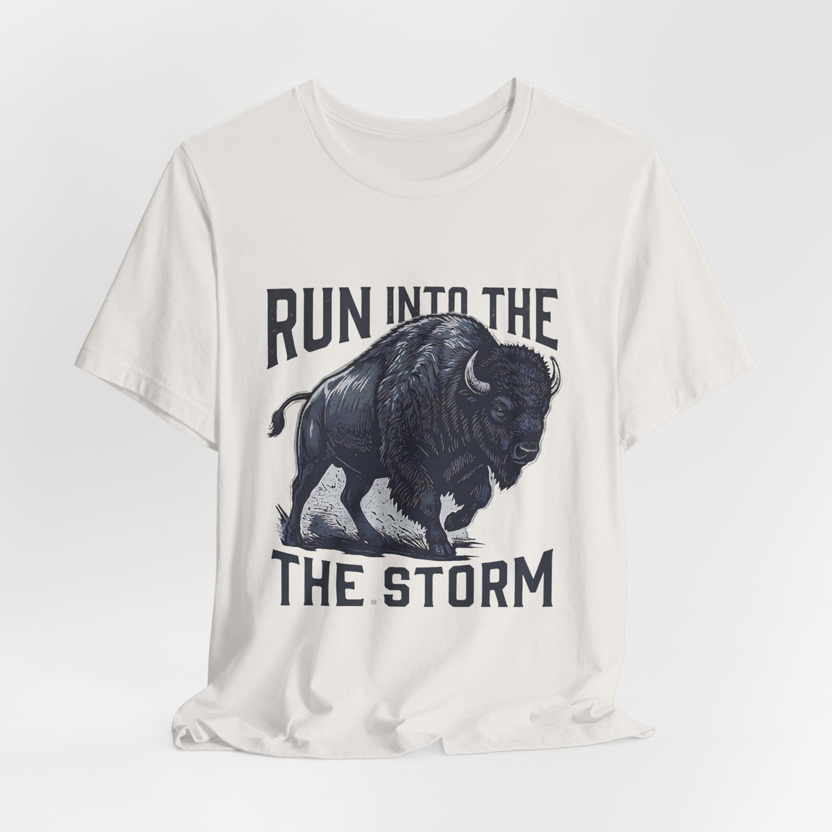 Run Into The Storm Buffalo Tee — Motivational Graphic T‑Shirt