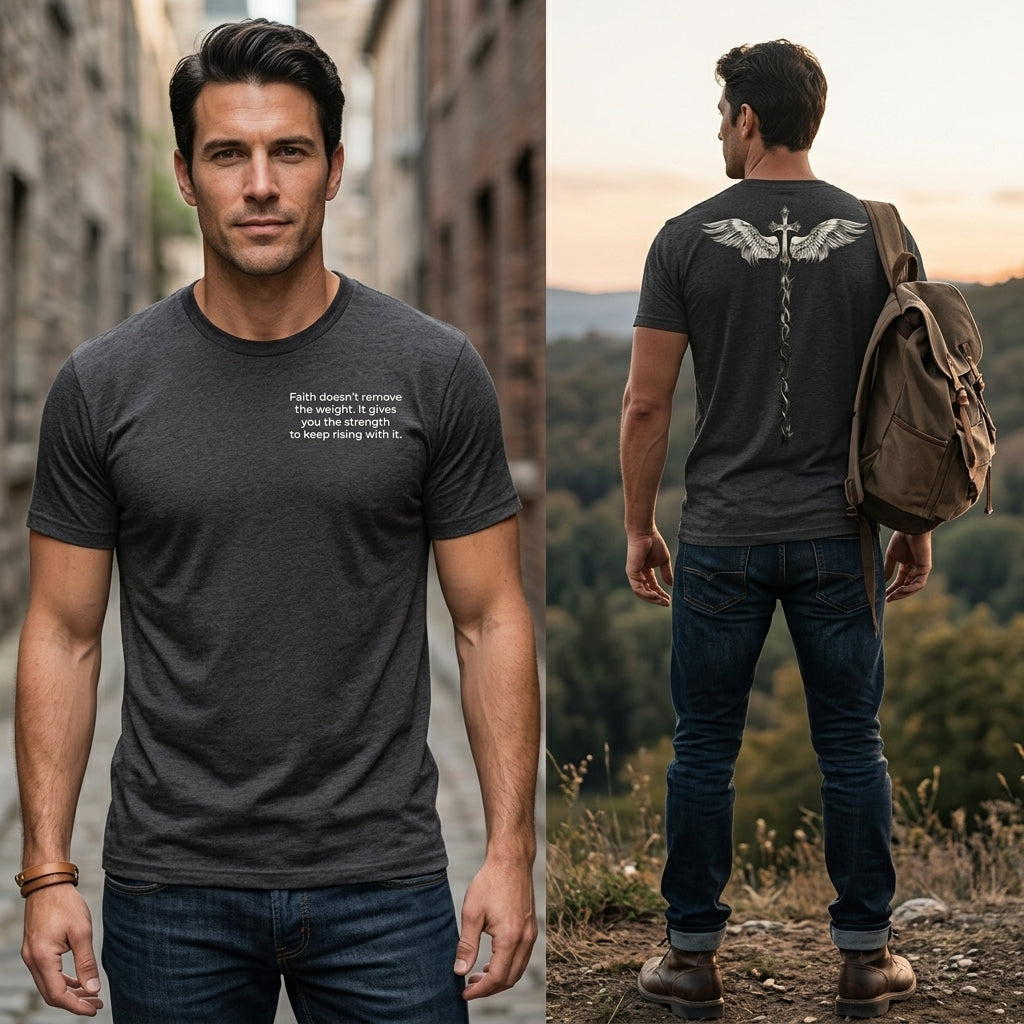 Winged Caduceus Cross T‑Shirt — Gothic Angel Wings Medical Staff Tee