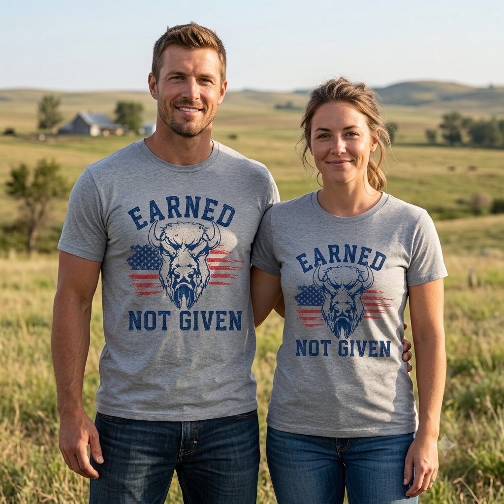 "Earned Not Given" Bull Graphic Patriotic Motivational Tee
