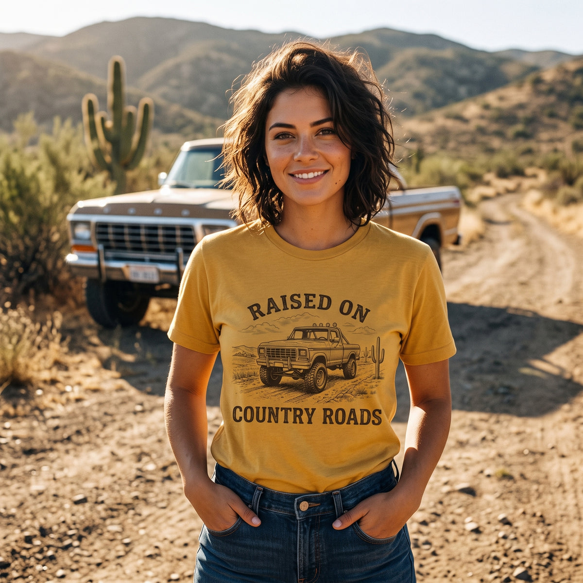 Raised On Country Roads Truck T‑Shirt — Vintage Western Pickup Tee