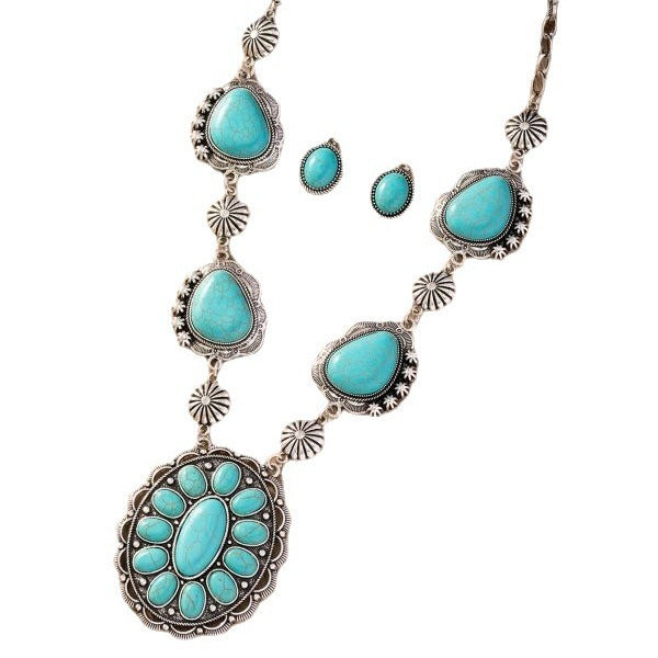 Western Style Turquoise Ring Set — Retro Antique Silver