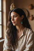 Blue Turquoise Golden Roped Earrings - Lifestyle