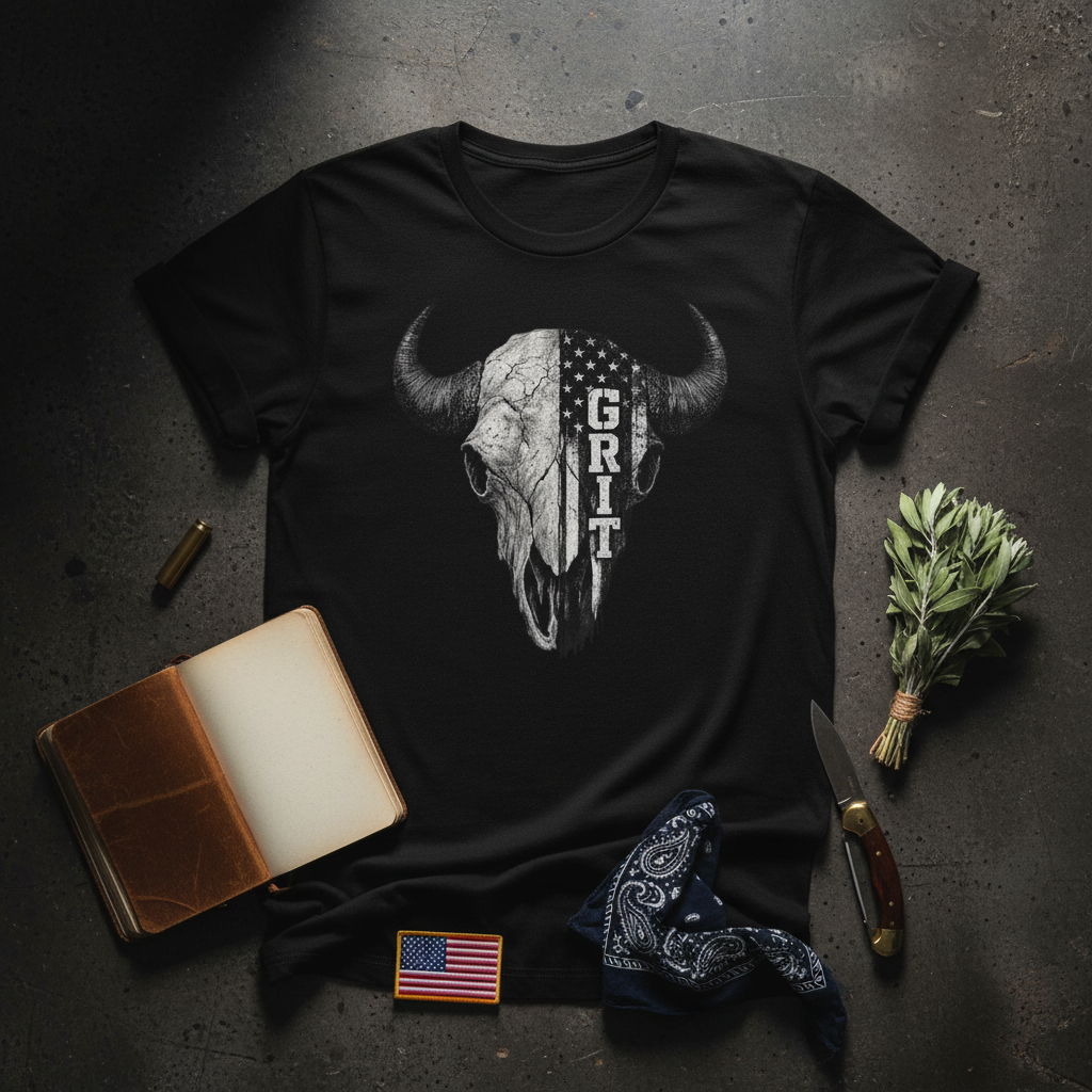 Grit Bison Skull Tee - Lay Flat