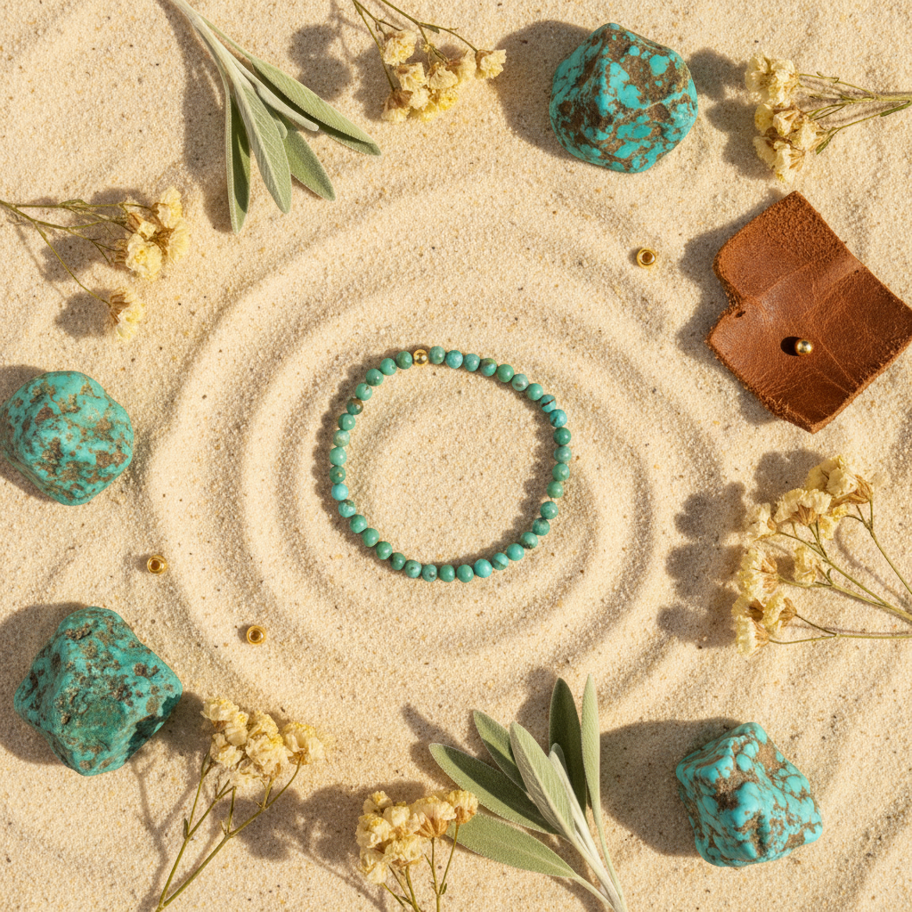 Natural Turquoise Bracelet — Styled Flat Lay