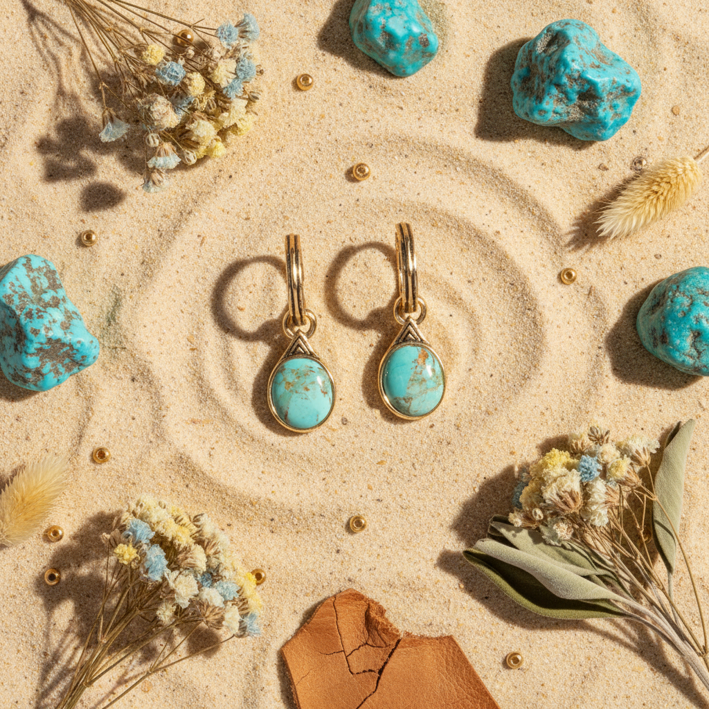 Nova Turquoise Earrings — Styled Flat Lay