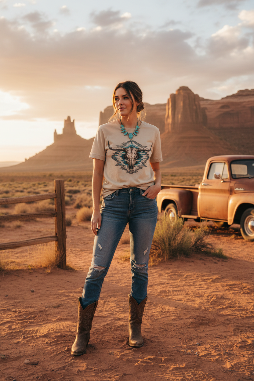Southwestern Bull Skull Tee Lifestyle